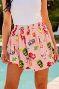 Market Fresh Pink Print Mini Skort
